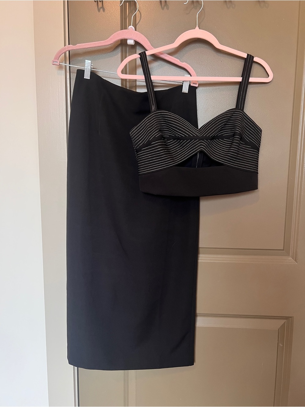Karina Grimaldi Black Midi Skirt and Crop Top Set